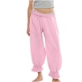 thumbnail image 1 of Women Striped Long Bloomer Pants Low Rise Elastic Waist Harem Slacks Casual Going Out Trousers with Pockets, 1 of 9