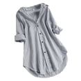thumbnail image 1 of Women Striped Long Sleeve Button Down Shirt Loose Casual Blouse,Navy,L, 1 of 8