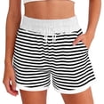 thumbnail image 1 of Women Striped Lounge Shorts High Waist Gym Yoga Pants Ribbed Knit Stretch Lightweight Sweatpants Straight Leg Sport Shorts with Pockets Workout Sport Joggers Bottoms Capri, 1 of 5