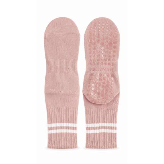 Women Striped Mid-Calf Non Slip Yoga Socks, Full Sole Silicone Grips Anti-Skid Crew Socks for Pilates Barre Dance Home Workout