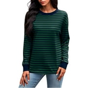 Women Striped Oversized Sweatshirt Color Block Crew Neck Long Sleeve Shirt FP Dupe Pullover Top Fall Y2K Clothes
