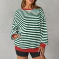 thumbnail image 1 of Women Striped Oversized Sweatshirt Crewneck Long Sleeve Shirts Hoodies 2025 Summer Fashion Pullover Top Y2K Outfits 03-Green XL, 1 of 5