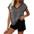 thumbnail image 1 of Women Striped Pajama Set Built in Bra Short Sleeve Top with Shorts Sleepwear Pjs 2 Piece Lounge Sets, 1 of 6