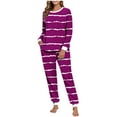 thumbnail image 1 of Women Striped Pajama Set Long Sleeve Lounge Set Two Piece Sleepwear Soft Pjs Loungewear Outfits, 1 of 6