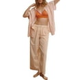 thumbnail image 1 of Women Striped Pajama Set, Short Sleeve Button Closure Shirt with Pants Sleepwear Loungewear, 1 of 7
