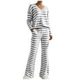 thumbnail image 1 of Women Striped Pajamas Set Long Sleeve Knit Loungewear Soft Stretch Sleepwear 2 Piece Lounge Set V Neck Nightwear Pjs, 1 of 5