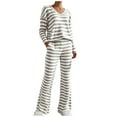 thumbnail image 1 of Women Striped Pajamas Set Long Sleeve Knit Loungewear Soft Stretch Sleepwear 2 Piece Lounge Set V Neck Nightwear Pjs, 1 of 6
