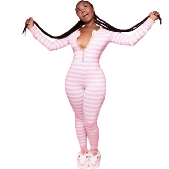 Women Striped Pajamas Set Sleepwear Pyjamas Nightwear Romper Jumpsuit