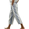 Women Striped Pants Casual Loose Tie Waist Harem Hem Print Trousers