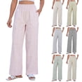 thumbnail image 1 of Women Striped Pants Loose Wide Leg Trousers Casual Low Waist Pants Comfy Lounge Pants with Pockets Light Green 2XL, 1 of 5