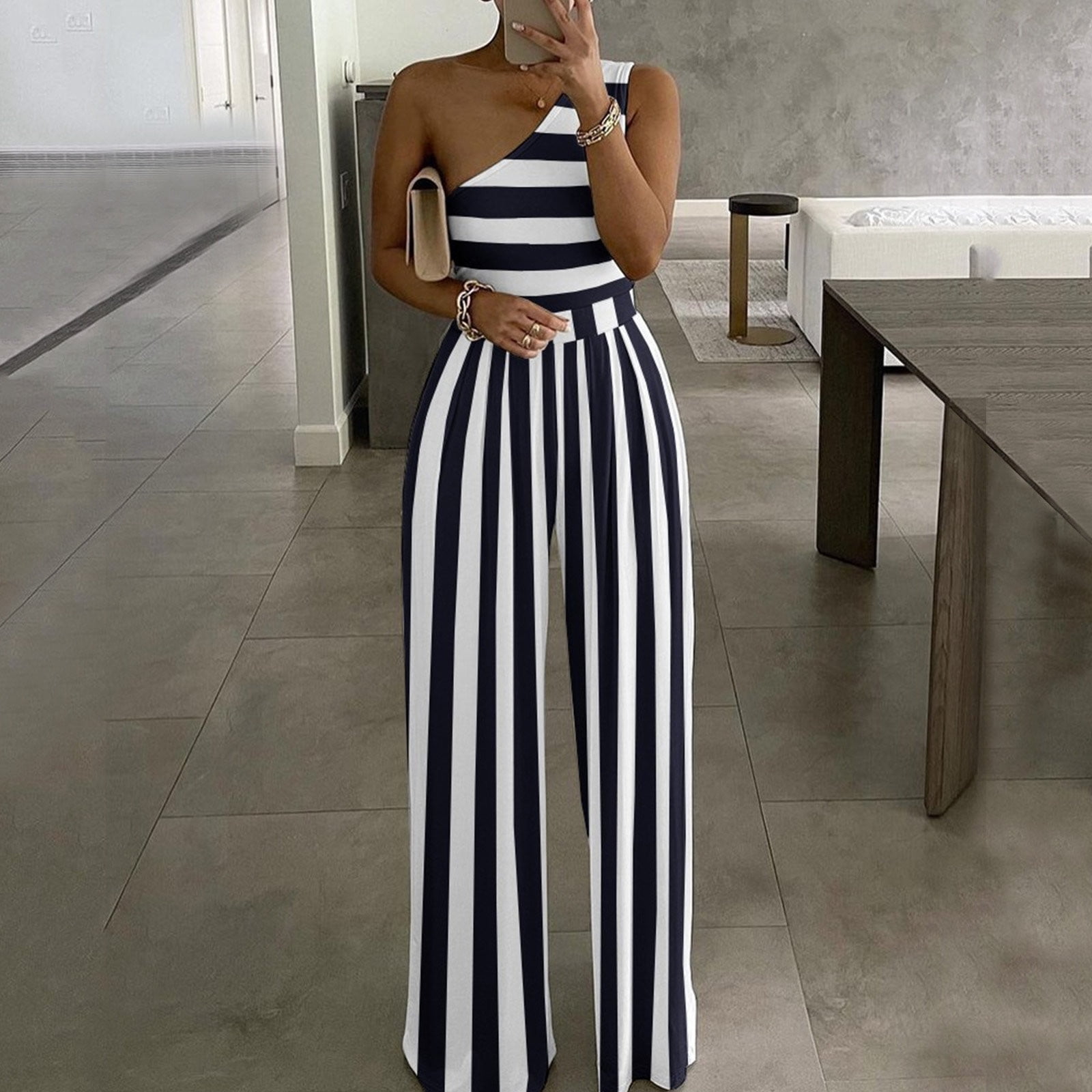 Ladies striped jumpsuit cheap