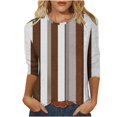 thumbnail image 1 of Women Striped Shirts 3/4 Sleeve Blouses Lady Plus Size Tunic Shirt Top Crewneck Pullover Tee Tops, 1 of 5