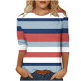 thumbnail image 1 of Women Striped Shirts 3/4 Sleeve Blouses Lady Plus Size Tunic Shirt Top Crewneck Pullover Tee Tops, 1 of 5