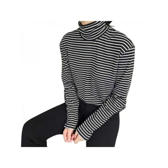 Women Striped Slim T-shirt Comfort Blouse Long Sleeve Tops Turtleneck Tee