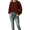 thumbnail image 1 of Women Striped Sweater Long Sleeve Fall Round Neck Pullover Knit Tops Cute Casual Oversized Y2K Clothes Solid Wine Red S, 1 of 9