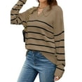 thumbnail image 1 of Women Striped Sweater V Neck Long Sleeve Loose Sweater Knit Pullover Jumper Tops Brown L, 1 of 7