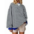 thumbnail image 1 of Women Striped Sweatshirts Oversized Crewneck Long Sleeve Shirts Y2K Pullover Top Fall Outfits Black & White L, 1 of 10