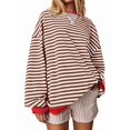 thumbnail image 1 of Women Striped Sweatshirts Oversized Crewneck Long Sleeve Shirts Y2K Pullover Top Fall Outfits Red & White M, 1 of 9