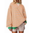 thumbnail image 1 of Women Striped Sweatshirts Oversized Crewneck Long Sleeve Shirts Y2K Pullover Top Fall Outfits Rice Orange XL, 1 of 9