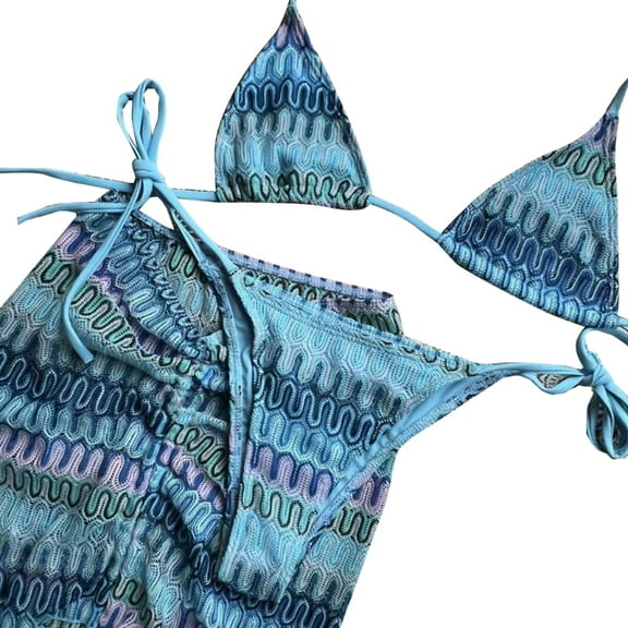 Women Striped Swimsuit 3 Pieces Split Bathing Suit with Cover Up Fashion Swimwear Ladies Swimming Costume Set