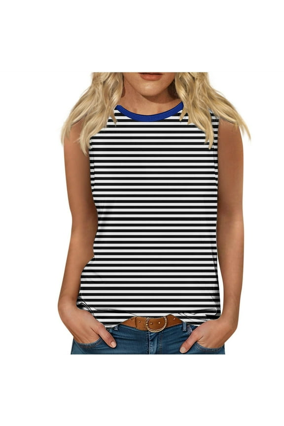 Women Striped Tank Tops Summer Sleeveless Crew Neck Tank Vest Casual Loose Basic T Shirts Blouse 2024 Fashion Clothes