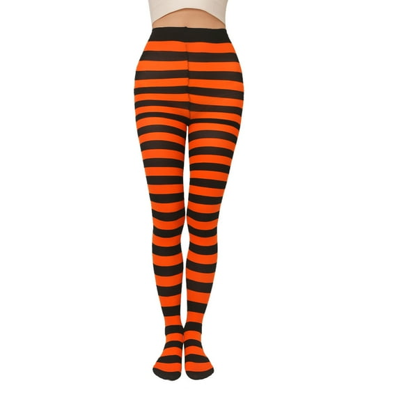 Women Striped Tights Elastic Breathable Striped Leggings Christmas Thigh High Stockings Full Length Tights Leggings
