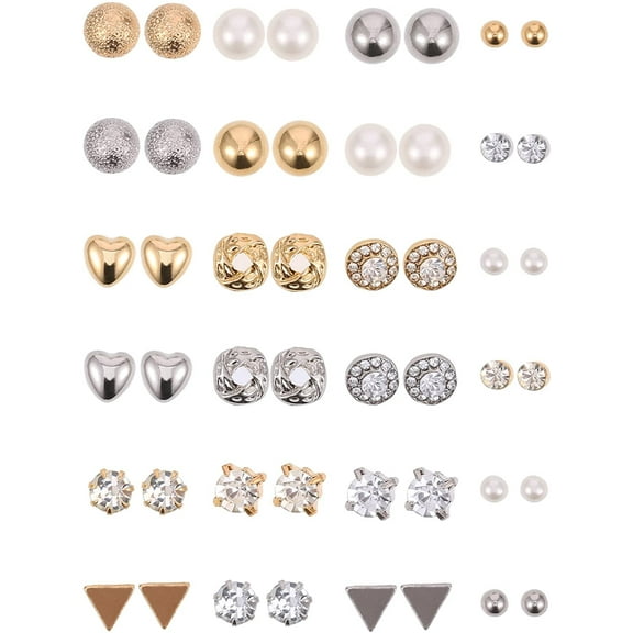 Women Stud Earrings Small Earring Set Crystal Pearl Earring Set Ear Stud Jewelry for Women Men 24 Pairs
