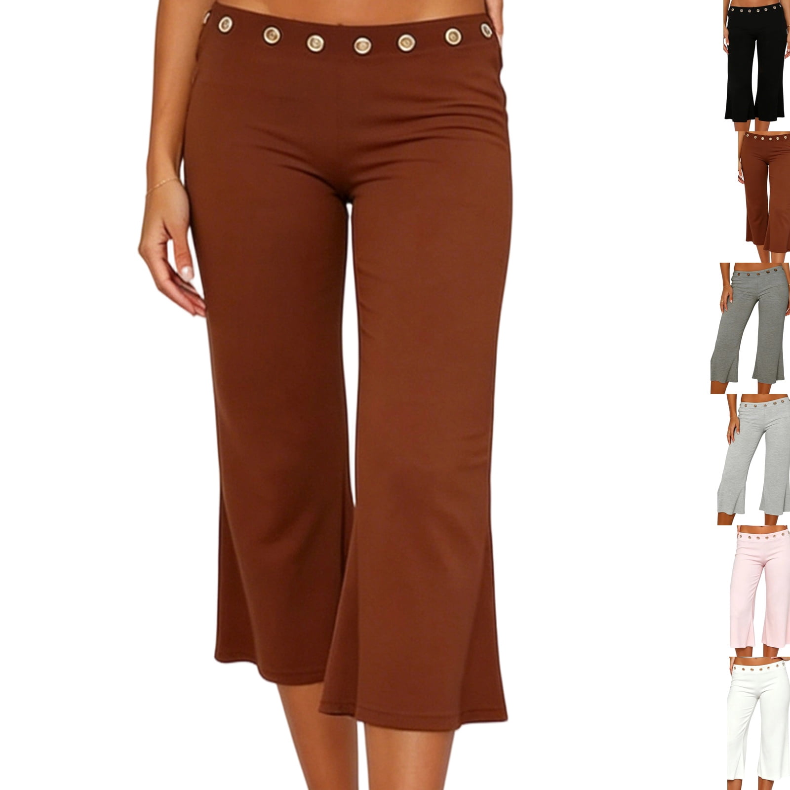 Women Studded Flare Gaucho Pants Low Rise Wide Leg Culottes