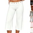 thumbnail image 1 of Women Studded Flare Gaucho Pants Low Rise Wide Leg Culottes Cropped Pants Y2k Streetwear Casual Capris White S, 1 of 9