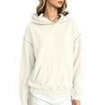 thumbnail image 1 of Women Studded Pullover Hoodie Long Sleeve Casual Sweatshirt With Kangaroo Pocket Trendy Rivet Decor Hooded Tops for Fall Winter Daily Going‑out Streetwear, 1 of 3