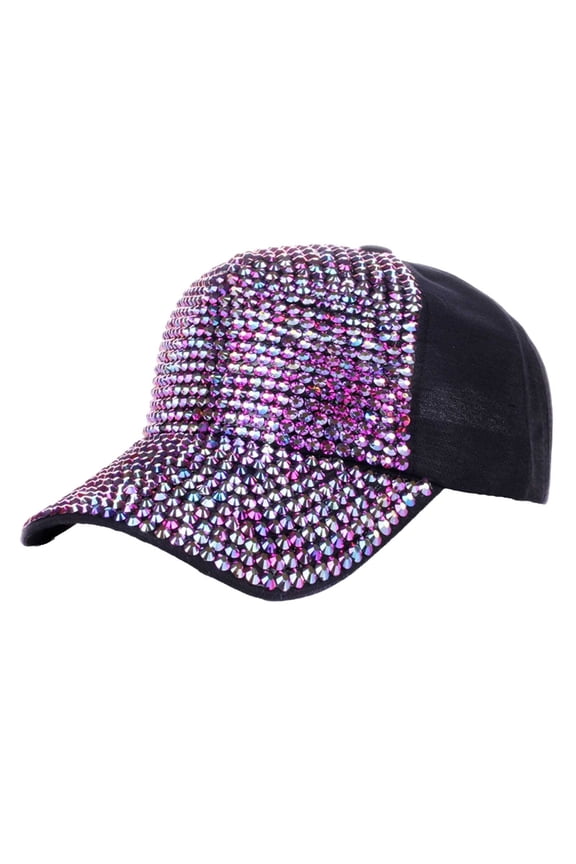 Women Studded Rhinestone Crystals Adjustable Baseball Cap Solid And Shiny Denim Sun Hat