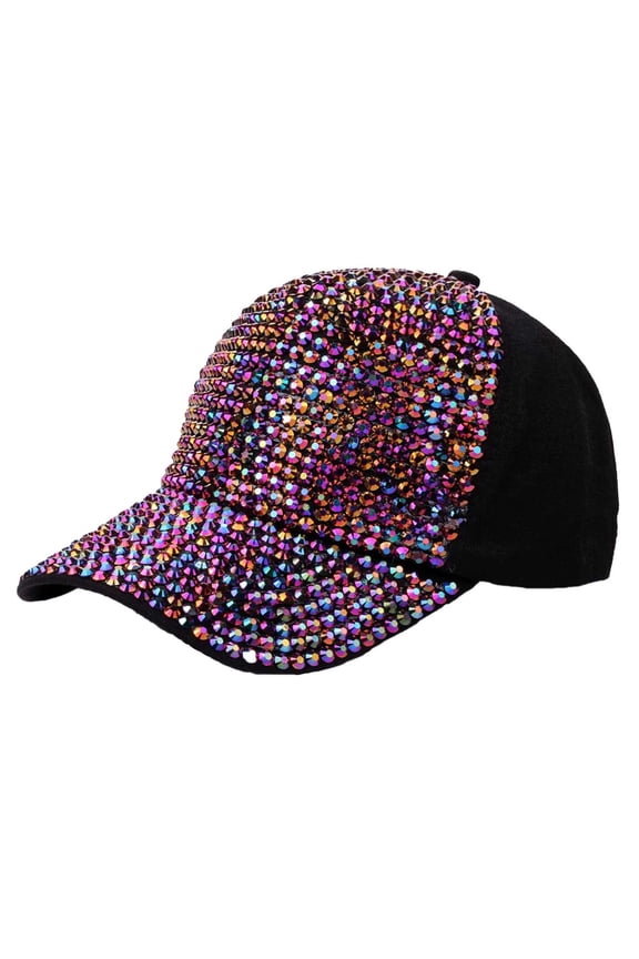 Women Studded Rhinestone Crystals Adjustable Baseball Cap Solid And Shiny Denim Sun Hat