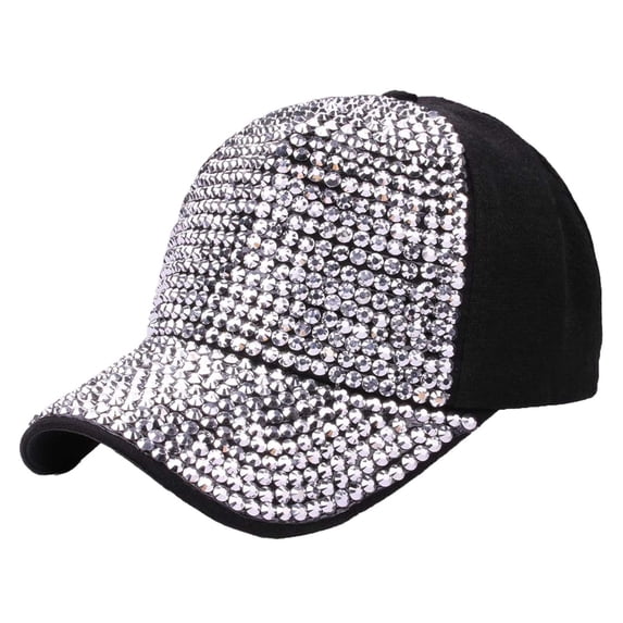 Women Studded Rhinestone Crystals Adjustable Baseball Cap Solid And Shiny Denim Sun Hat