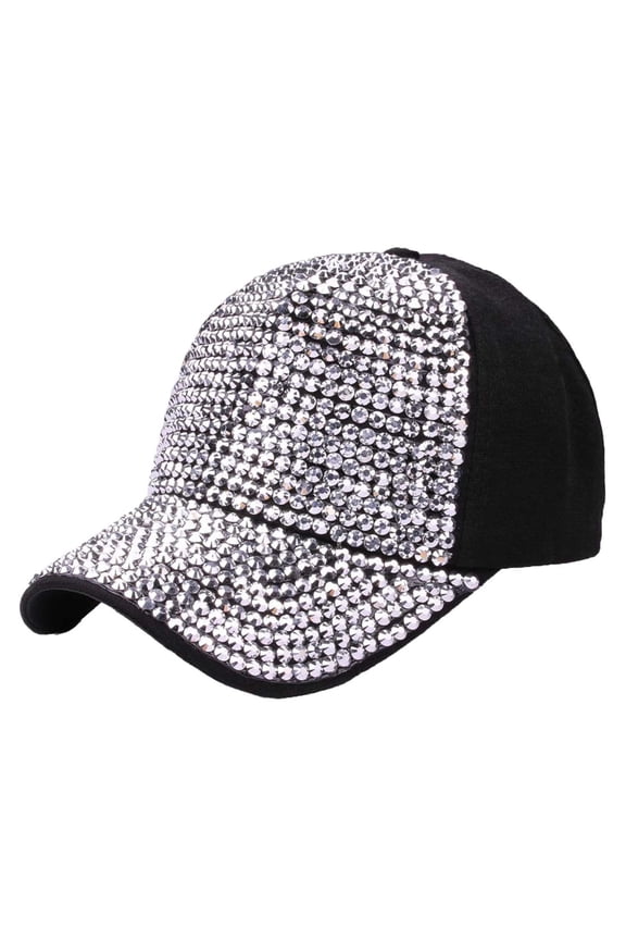 Women Studded Rhinestone Crystals Adjustable Baseball Cap Solid And Shiny Denim Sun Hat