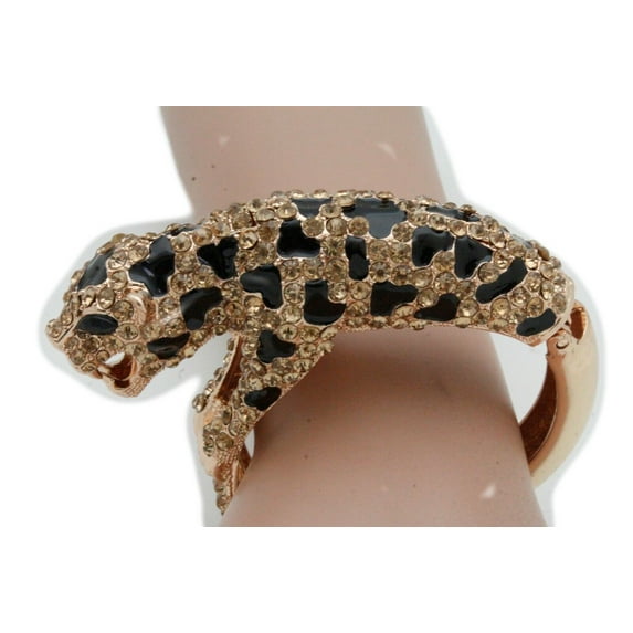 Women Stylish Fashion Jewelry Gold Metal Cuff Bracelet Bling Fancy Leopard Tiger