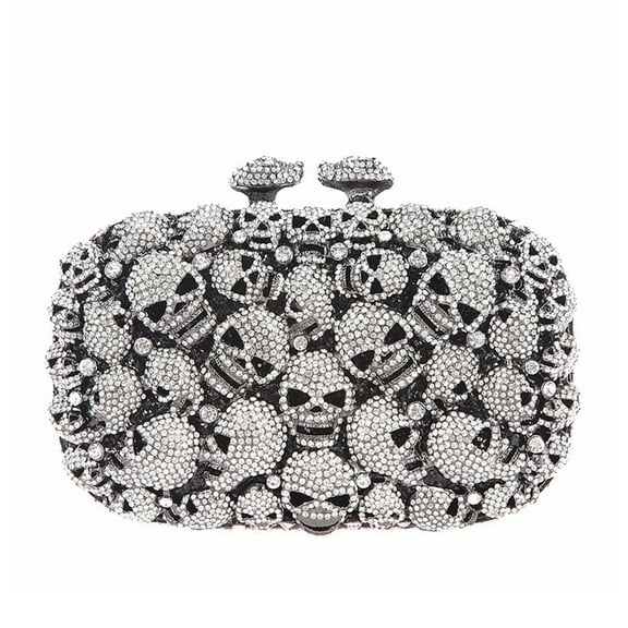 Women Stylish Skull Crystal Clutch Purse Halloween Rhinestone Evening Bag for Prom Party