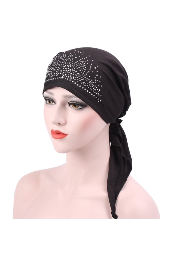 Women Stylish Turban Hats Rhinestones Hat Slouchy Beanie Baggy Headwrap Caps