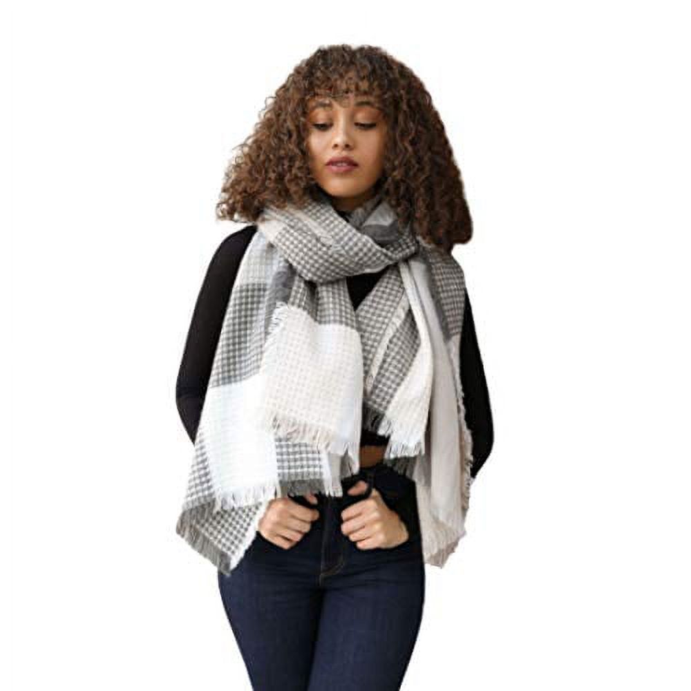 Women Stylish knit Blanket Scarf - Plaid Waffle Winter shawl