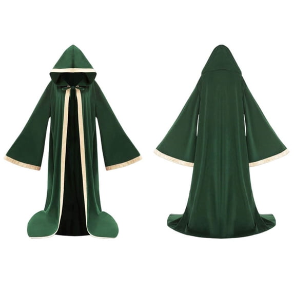 Women Suede Bell Long Sleeve Cape Renaissance Wizard Cloak with Hat Unisex Adult Halloween Party Cosplay Costume