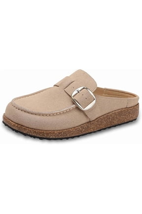 Women Suede Clogs Leather Mules for Women Cork Footbed Sandals Potato Shoes with