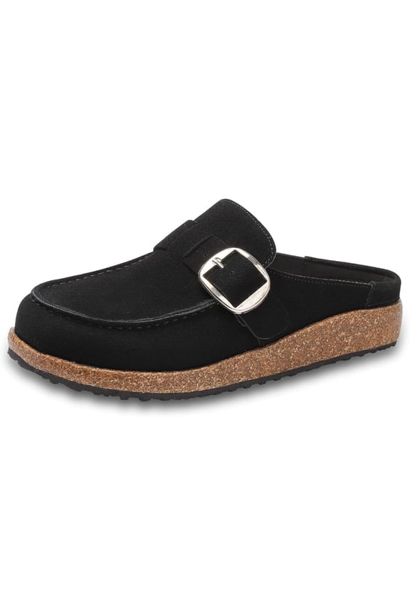 Women Suede Clogs Leather Mules for Women Cork Footbed Sandals Potato Shoes with