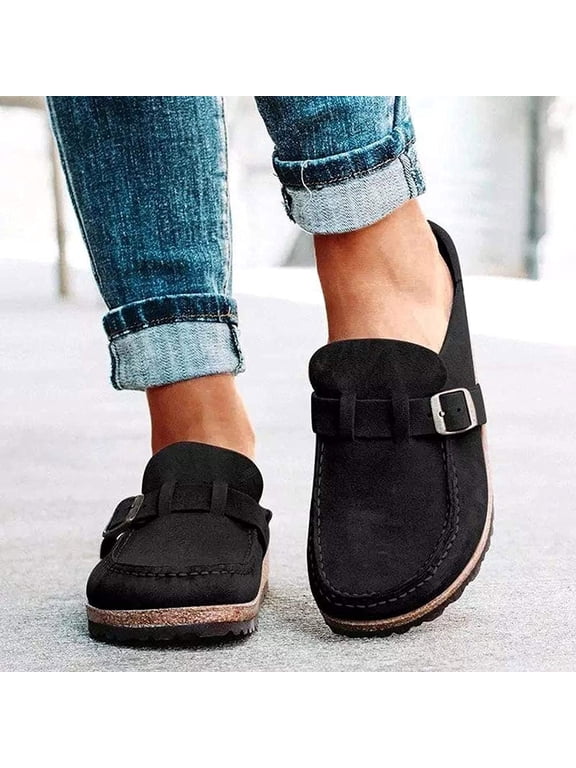 Women Suede Clogs Mules Garden Loafer Shoes Memory Foam Slipper Casual Sneakers Comfortable Slip on Sandals Anti-Slip Backless Home Office Walking Shoes