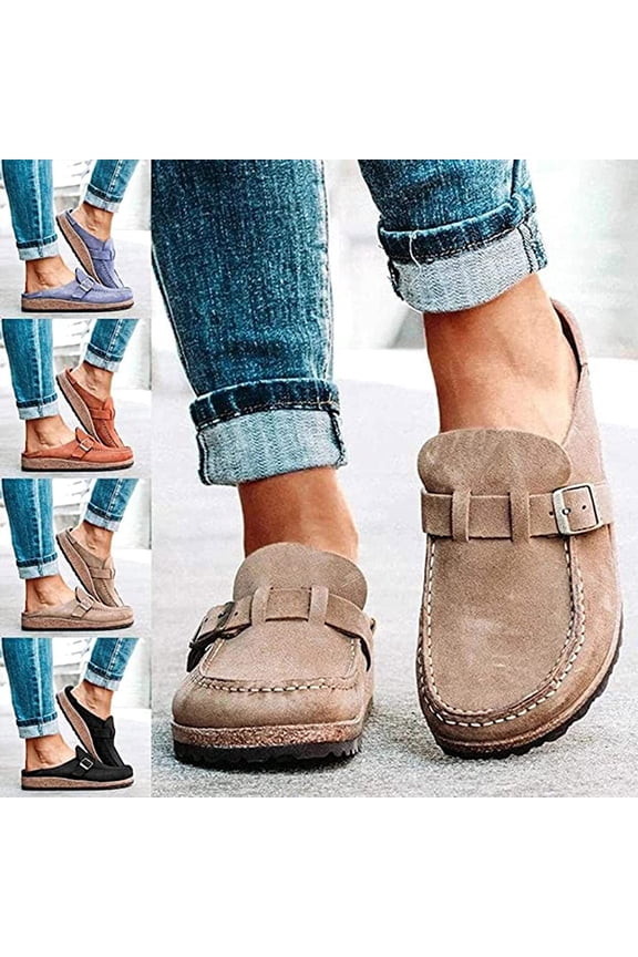 Women Suede Clogs Mules Garden Loafer Shoes Memory Foam Slipper Casual Sneakers Comfortable Slip on Sandals Anti-Slip Backless Home Office Walking Shoes