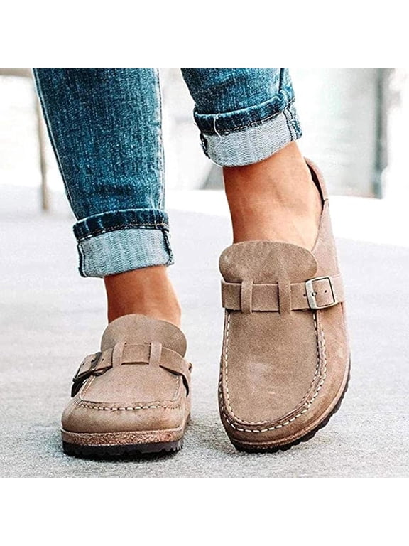 Women Suede Clogs Mules Garden Loafer Shoes Memory Foam Slipper Casual Sneakers Comfortable Slip on Sandals Anti-Slip Backless Home Office Walking Shoes