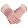 thumbnail image 1 of Women Suede Faux Fur Fleece Lined Soft Gloves Touch Screen Winter Thermal Cuff Mitten, 1 of 6