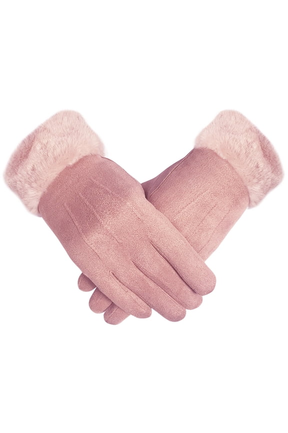 Women Suede Faux Fur Fleece Lined Soft Gloves Touch Screen Winter Thermal Cuff Mitten