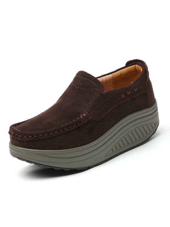 Women Suede Finish Platform Slip On Shoes, Lightweight Soft Sole Casual Comfort Flats