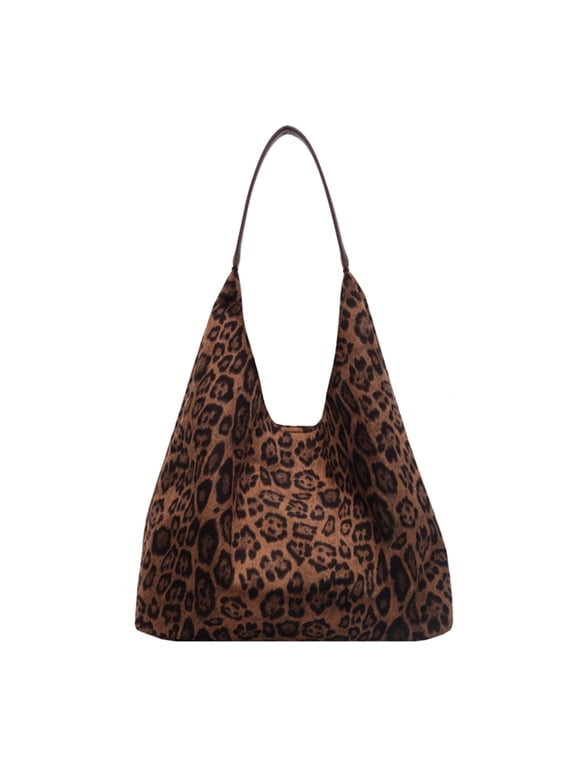 Women Suede Large Tote Bag Leopard Print Shoulder Bag Hobo Bag For Work (Brown) Fashion shoulder bag (B)