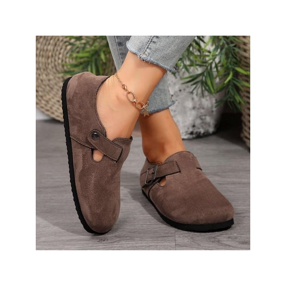 Women Suede Leather Sandals Slip-On Flat Round Toe Comfortable Mules Shoes