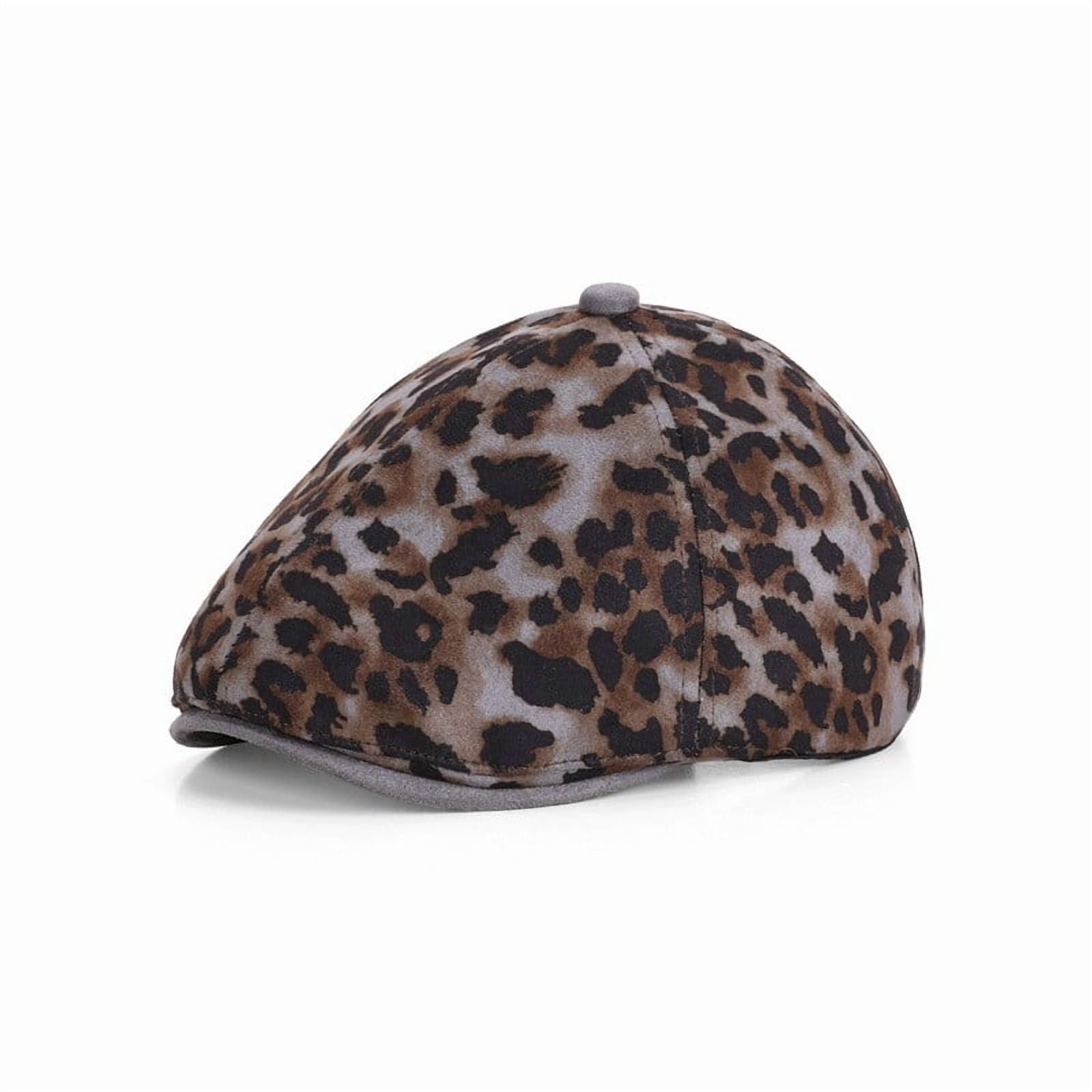 Women\'s Leopard Print Beret Hat Retro Newsboy Ivy Cap Cabbie Flat Cap Grey Xilery Women main image 2